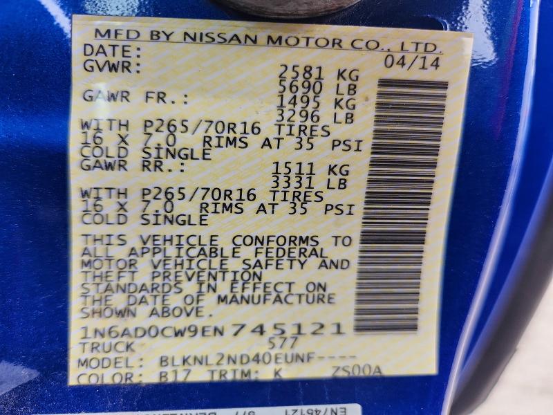Aukcja sprzedaży 2014 Nissan Frontier, vin: 1N6AD0CW9EN745121, numer aukcji: 58150146