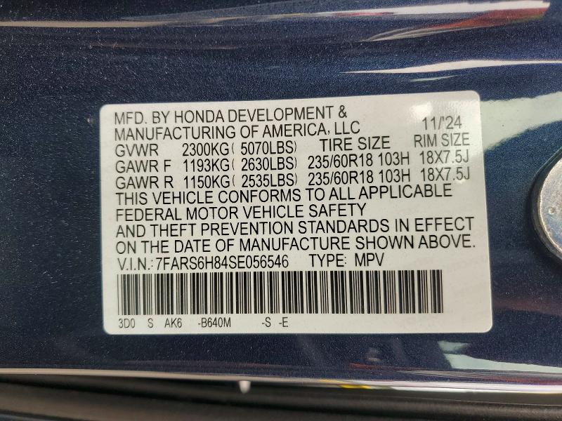 Aukcja sprzedaży 2025 Honda Cr-v, vin: 7FARS6H84SE056546, numer aukcji: 56181146