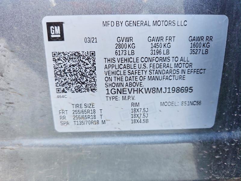 58476696 :رقم المزاد ، 1GNEVHKW8MJ198695 vin ، 2021 Chevrolet Traverse مزاد بيع