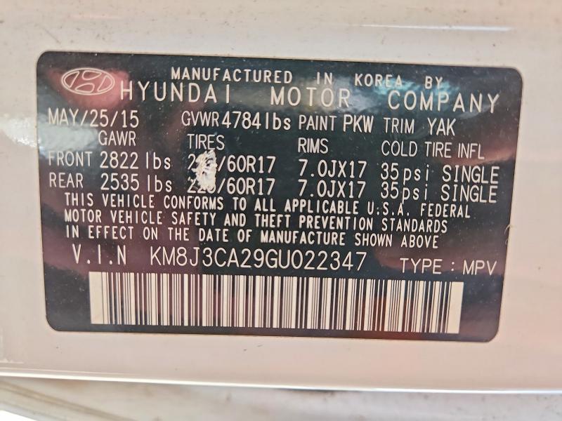 2016 Hyundai Tucson მანქანა იყიდება აუქციონზე, vin: KM8J3CA29GU022347, აუქციონის ნომერი: 56394086