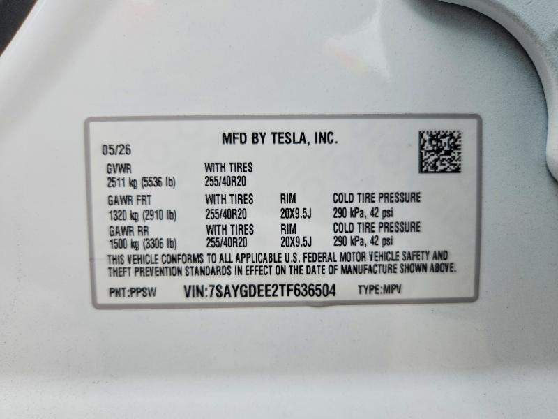 Продаж на аукціоні авто 2026 Tesla Model  Y, vin: 7SAYGDEE2TF636504, номер лоту: 57705526