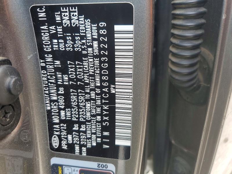 56504426 :رقم المزاد ، 5XYKTCA68DG322289 vin ، 2013 Kia Sorento مزاد بيع