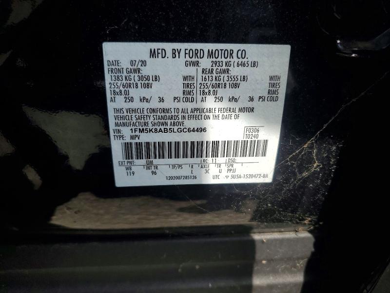 2020 Ford Explorer მანქანა იყიდება აუქციონზე, vin: 1FM5K8AB5LGC64496, აუქციონის ნომერი: 57129426