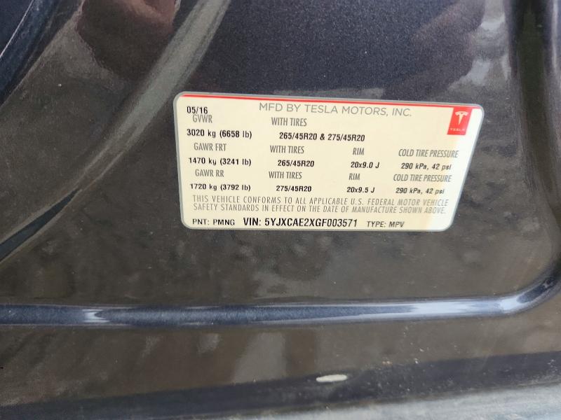 Aukcja sprzedaży 2016 Tesla Model X, vin: 5YJXCAE2XGF003571, numer aukcji: 58201076