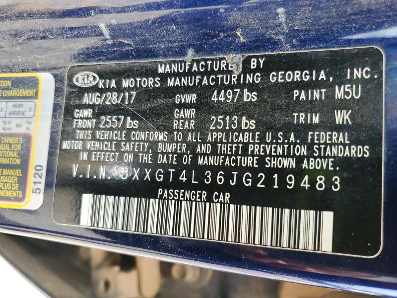 Продажа на аукционе авто 2018 Kia Optima, vin: 5XXGT4L36JG219483, номер лота: 55712516