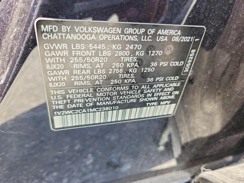 2021 Volkswagen Atlas Cross Sport მანქანა იყიდება აუქციონზე, vin: 1V2WC2CA1MC238010, აუქციონის ნომერი: 58654866