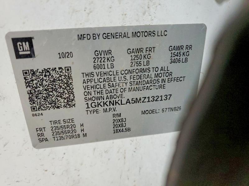 Aukcja sprzedaży 2021 Gmc Acadia, vin: 1GKKNKLA5MZ132137, numer aukcji: 57948156