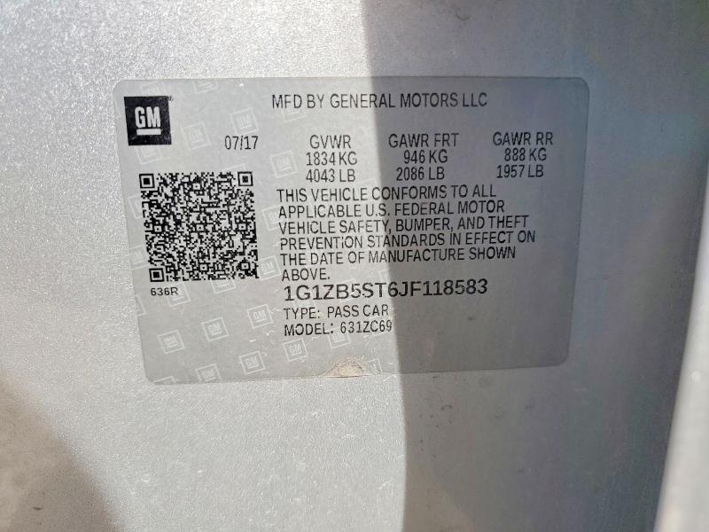 2018 Chevrolet Malibu მანქანა იყიდება აუქციონზე, vin: 1G1ZB5ST6JF118583, აუქციონის ნომერი: 56811786