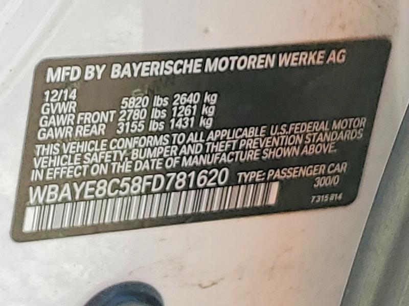 2015 Bmw 750 მანქანა იყიდება აუქციონზე, vin: WBAYE8C58FD781620, აუქციონის ნომერი: 58289836