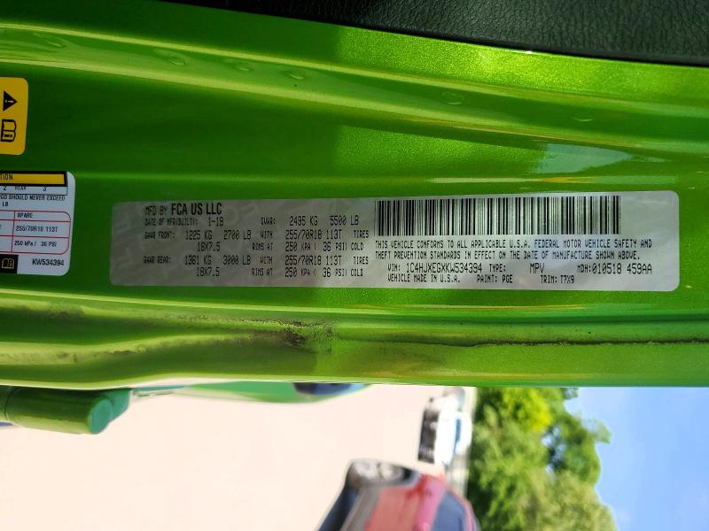 2019 Jeep Wrangler Unlimited მანქანა იყიდება აუქციონზე, vin: 1C4HJXEGXKW534394, აუქციონის ნომერი: 56247176