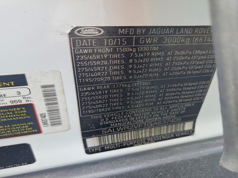 Продажа на аукционе авто 2016 Land Rover Range Rover Sport, vin: SALWR2VF1GA637405, номер лота: 57931116