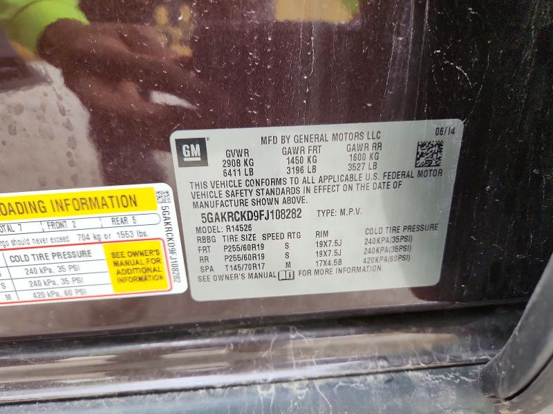 2015 Buick Enclave მანქანა იყიდება აუქციონზე, vin: 5GAKRCKD9FJ108282, აუქციონის ნომერი: 56638326