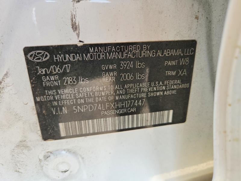 2017 Hyundai Elantra მანქანა იყიდება აუქციონზე, vin: 5NPD74LFXHH177447, აუქციონის ნომერი: 56583446