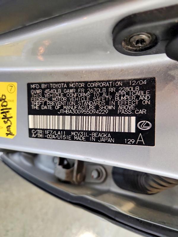 Продаж на аукціоні авто 2005 Lexus Es, vin: JTHBA30G955094229, номер лоту: 58709806