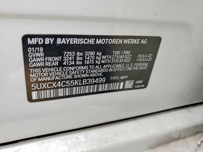 58056046 :رقم المزاد ، 5UXCX4C55KLB39499 vin ، 2019 Bmw X7 مزاد بيع
