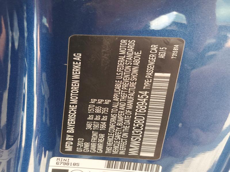 2013 Mini Cooper მანქანა იყიდება აუქციონზე, vin: WMWSU3C58DT689454, აუქციონის ნომერი: 58790416