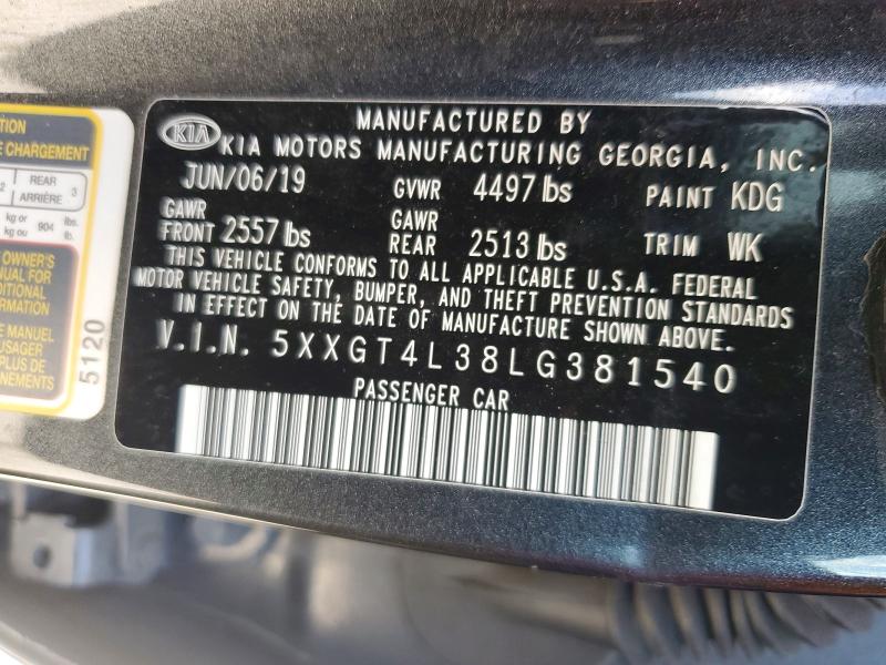 Auction sale of the 2020 Kia Optima, vin: 5XXGT4L38LG381540, lot number: 55995276