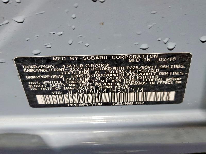 57685566 :رقم المزاد ، JF2GTADC4JH301374 vin ، 2018 Subaru Crosstrek مزاد بيع