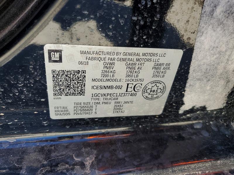 57154486 :رقم المزاد ، 1GCVKPEC1JZ377400 vin ، 2018 Chevrolet Silverado مزاد بيع