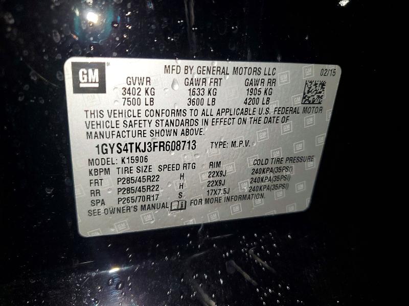 2015 Cadillac Escalade მანქანა იყიდება აუქციონზე, vin: 1GYS4TKJ3FR608713, აუქციონის ნომერი: 55875386