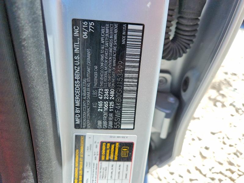 57161616 :رقم المزاد ، 55SWF4KB0GU153499 vin ، 2016 Mercedes-benz C مزاد بيع