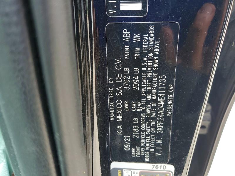 57123176 :رقم المزاد ، 3KPF24AD4ME411735 vin ، 2021 Kia Forte مزاد بيع