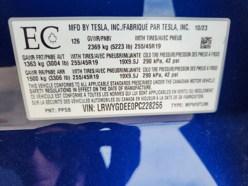 2023 Tesla Model Y მანქანა იყიდება აუქციონზე, vin: LRWYGDEE0PC228256, აუქციონის ნომერი: 57946426