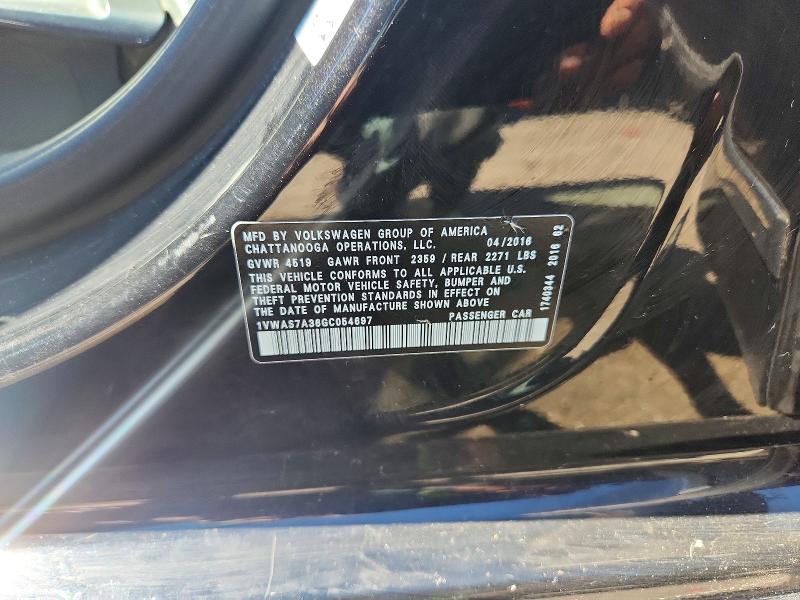 Продажа на аукционе авто 2016 Volkswagen Passat, vin: 1VWAS7A36GC054697, номер лота: 58033196