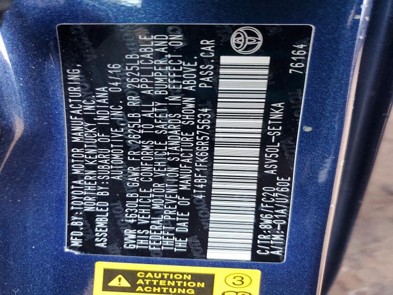 2016 Toyota Camry მანქანა იყიდება აუქციონზე, vin: 4T4BF1FK6GR575634, აუქციონის ნომერი: 55995586