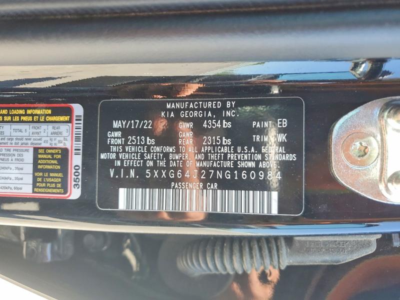Продаж на аукціоні авто 2022 Kia K5, vin: 5XXG64J27NG160984, номер лоту: 55882516