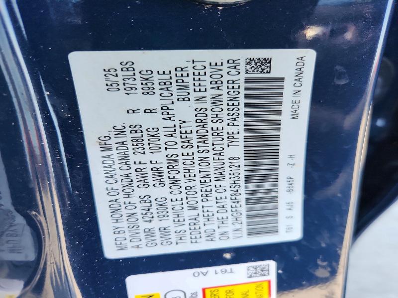 2025 Honda Civic მანქანა იყიდება აუქციონზე, vin: 2HGFE4F84SH351218, აუქციონის ნომერი: 58740956
