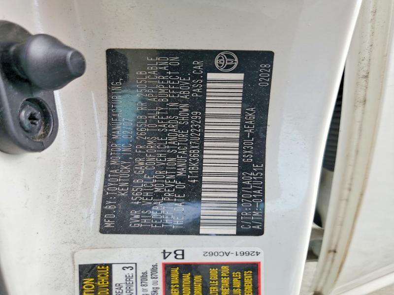 58881666 :رقم المزاد ، 4T1BK36BX7U223299 vin ، 2007 Toyota Avalon مزاد بيع
