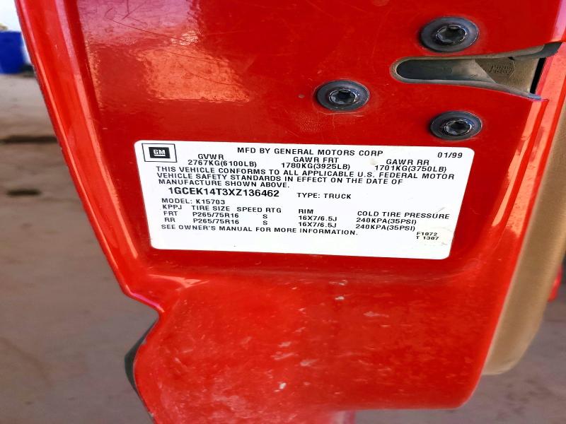 1999 Chevrolet Silverado მანქანა იყიდება აუქციონზე, vin: 1GCEK14T3XZ136462, აუქციონის ნომერი: 56122436