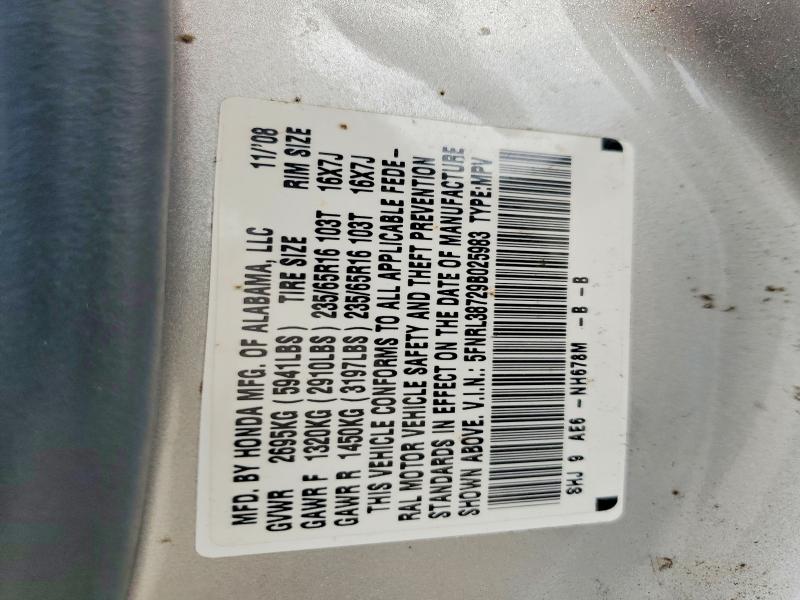 55102296 :رقم المزاد ، 5FNRL38729B025983 vin ، 2009 Honda Odyssey مزاد بيع