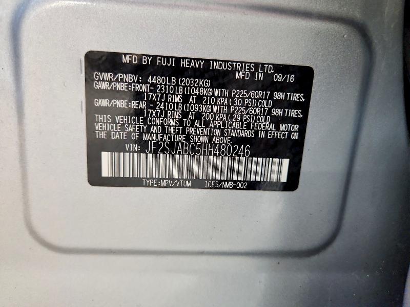 Aukcja sprzedaży 2017 Subaru Forester, vin: JF2SJABC5HH480246, numer aukcji: 55619976