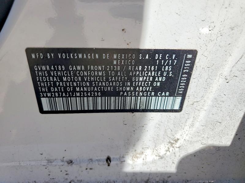 Aukcja sprzedaży 2018 Volkswagen Jetta, vin: 3VW2B7AJ1JM254296, numer aukcji: 55786146