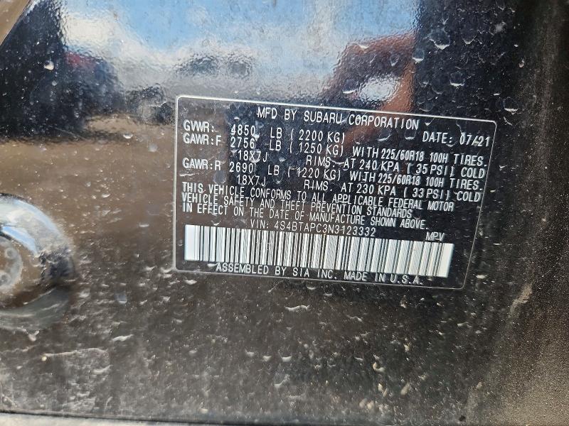 Aukcja sprzedaży 2022 Subaru Outback, vin: 4S4BTAPC3N3123332, numer aukcji: 57913346
