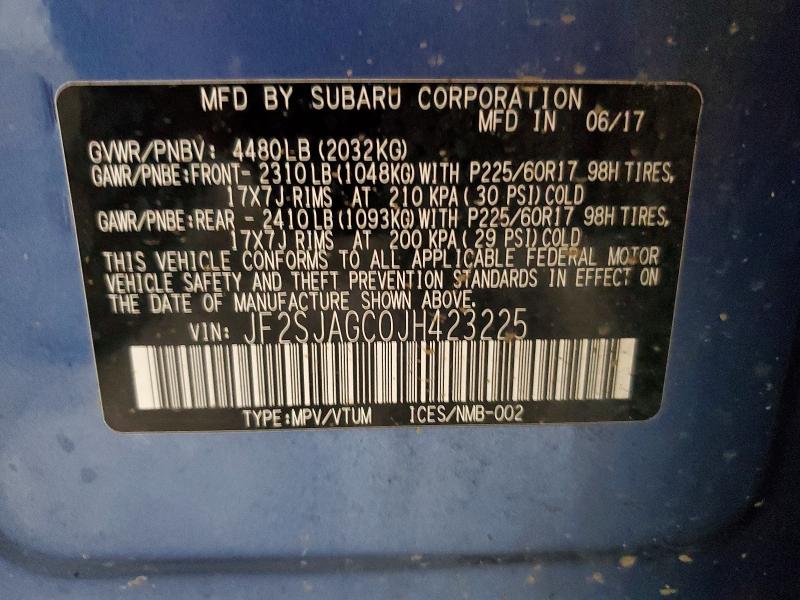 57734146 :رقم المزاد ، JF2SJAGC0JH423225 vin ، 2018 Subaru Forester مزاد بيع