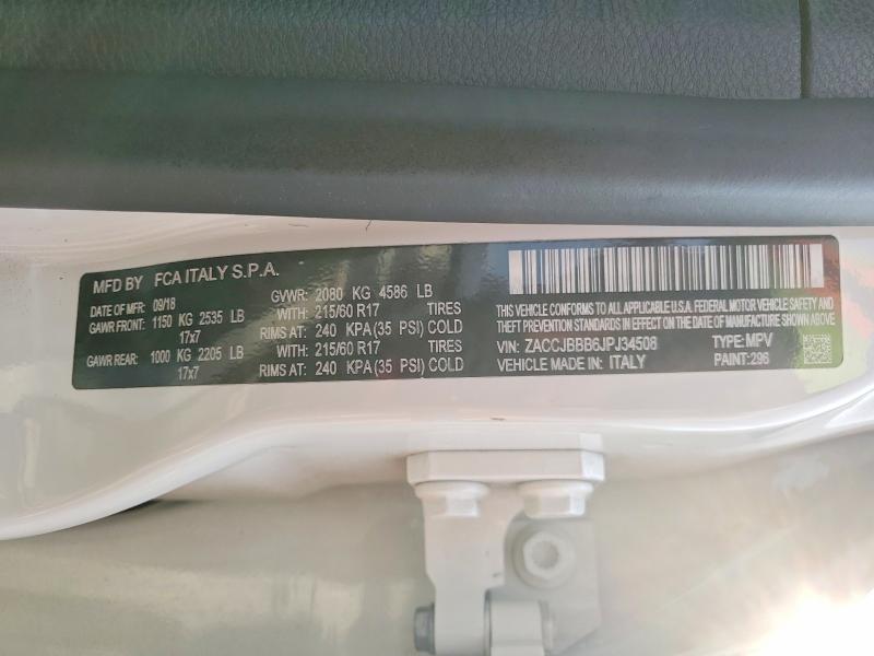 Продаж на аукціоні авто 2018 Jeep Renegade, vin: ZACCJBBB6JPJ34508, номер лоту: 57511536