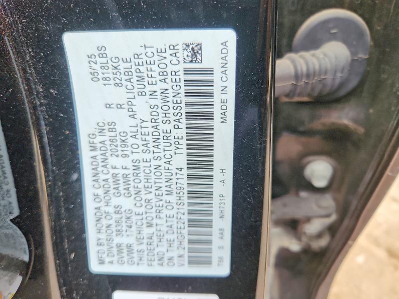 Aukcja sprzedaży 2025 Honda Civic, vin: 2HGFE2F21SH597174, numer aukcji: 56755976