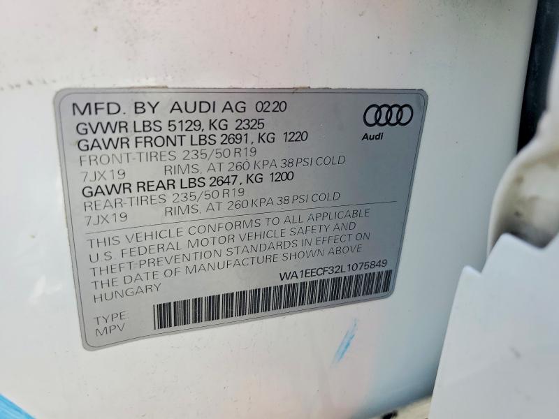 2020 Audi Q3 მანქანა იყიდება აუქციონზე, vin: WA1EECF32L1075849, აუქციონის ნომერი: 57930346