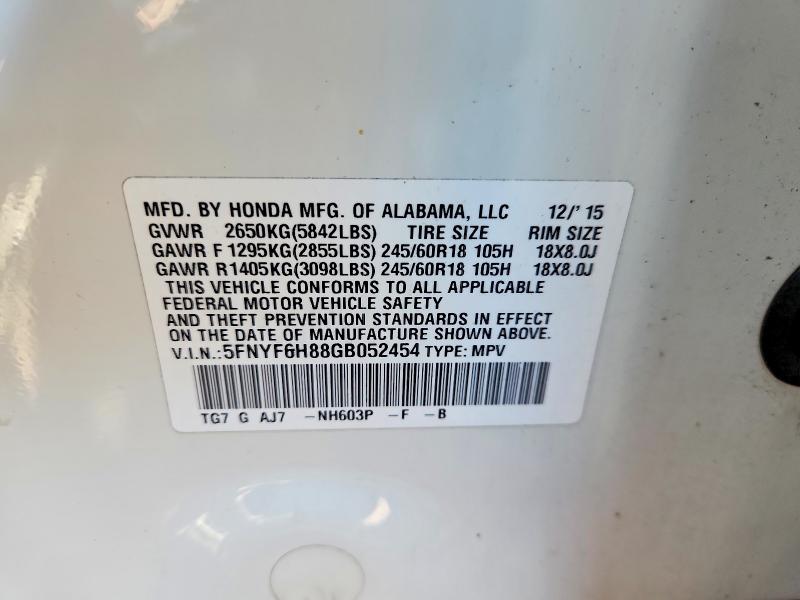 Aukcja sprzedaży 2016 Honda Pilot, vin: 5FNYF6H88GB052454, numer aukcji: 55361696