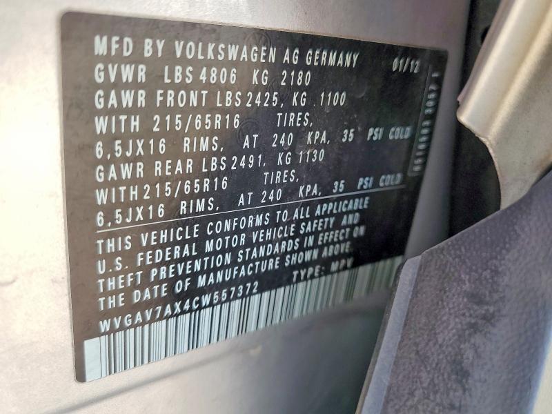 Aukcja sprzedaży 2012 Volkswagen Tiguan, vin: WVGAV7AX4CW557372, numer aukcji: 56537066