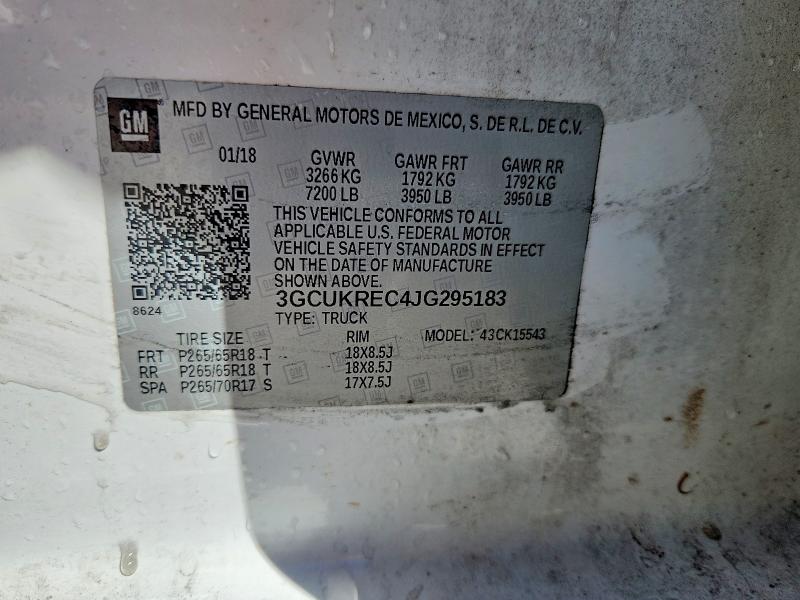 Продажа на аукционе авто 2018 Chevrolet Silverado, vin: 3GCUKREC4JG295183, номер лота: 55607996