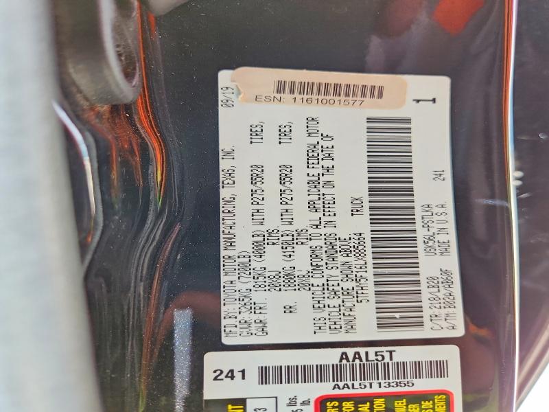 54907366 :رقم المزاد ، 5TFHY5F16LX885664 vin ، 2020 Toyota Tundra مزاد بيع