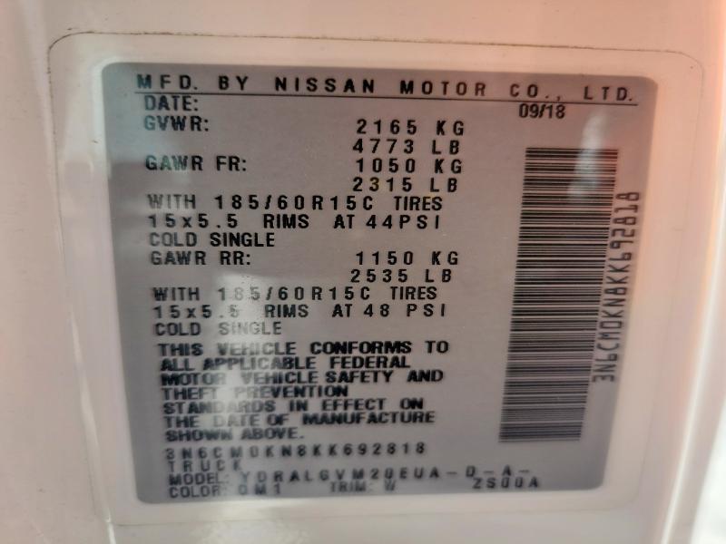 2019 Nissan Nv200 მანქანა იყიდება აუქციონზე, vin: 3N6CM0KN8KK692818, აუქციონის ნომერი: 56272006