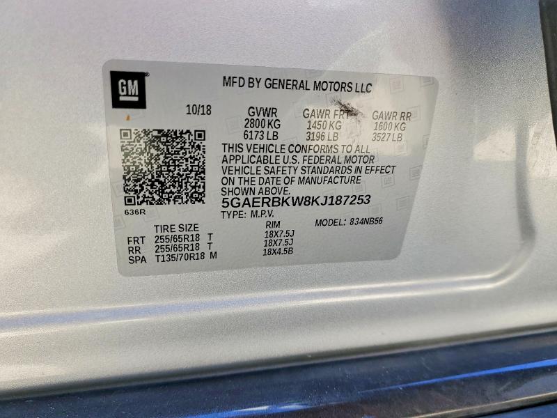 55967046 :رقم المزاد ، 5GAERBKW8KJ187253 vin ، 2019 Buick Enclave مزاد بيع