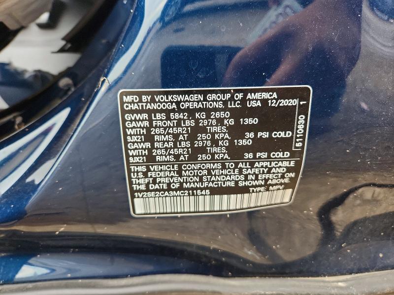 2021 Volkswagen Atlas Cross Sport მანქანა იყიდება აუქციონზე, vin: 1V2SE2CA3MC211545, აუქციონის ნომერი: 59131296