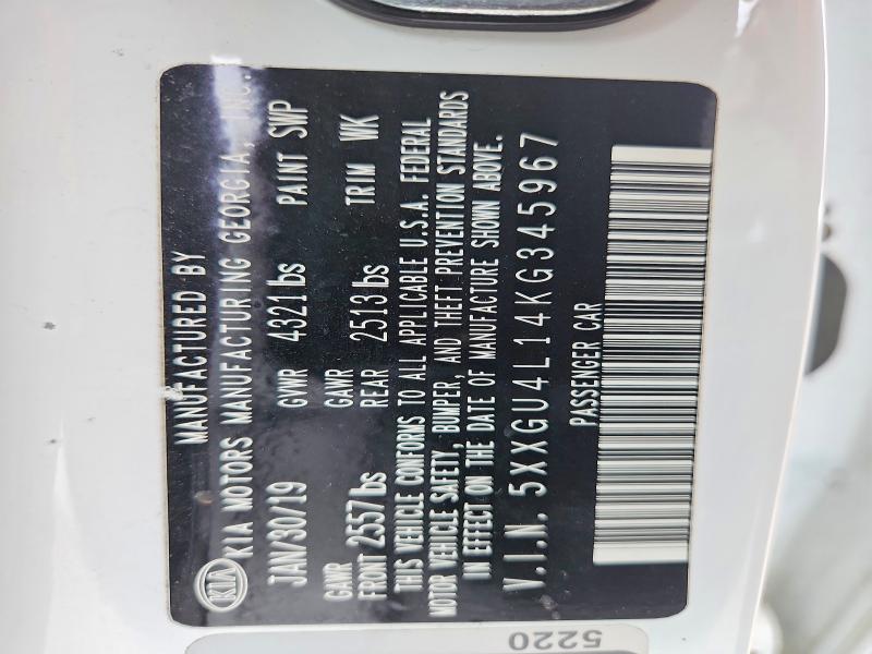 58451506 :رقم المزاد ، 5XXGU4L14KG345967 vin ، 2019 Kia Optima مزاد بيع