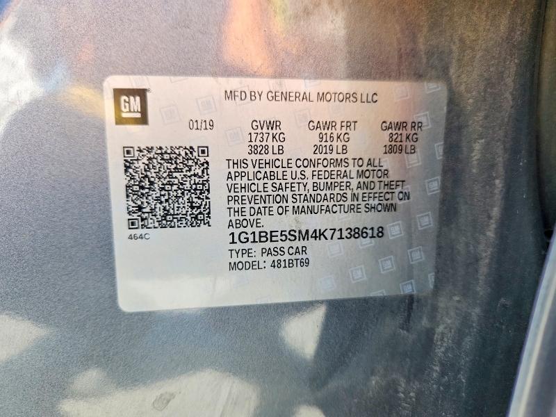 Aukcja sprzedaży 2019 Chevrolet Cruze, vin: 1G1BE5SM4K7138618, numer aukcji: 56831126